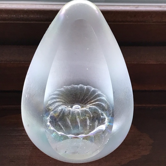 Frosted Art Glass Paperweight Cut Window Iridescent Fountain Eickholt Style - Picture 6 of 11